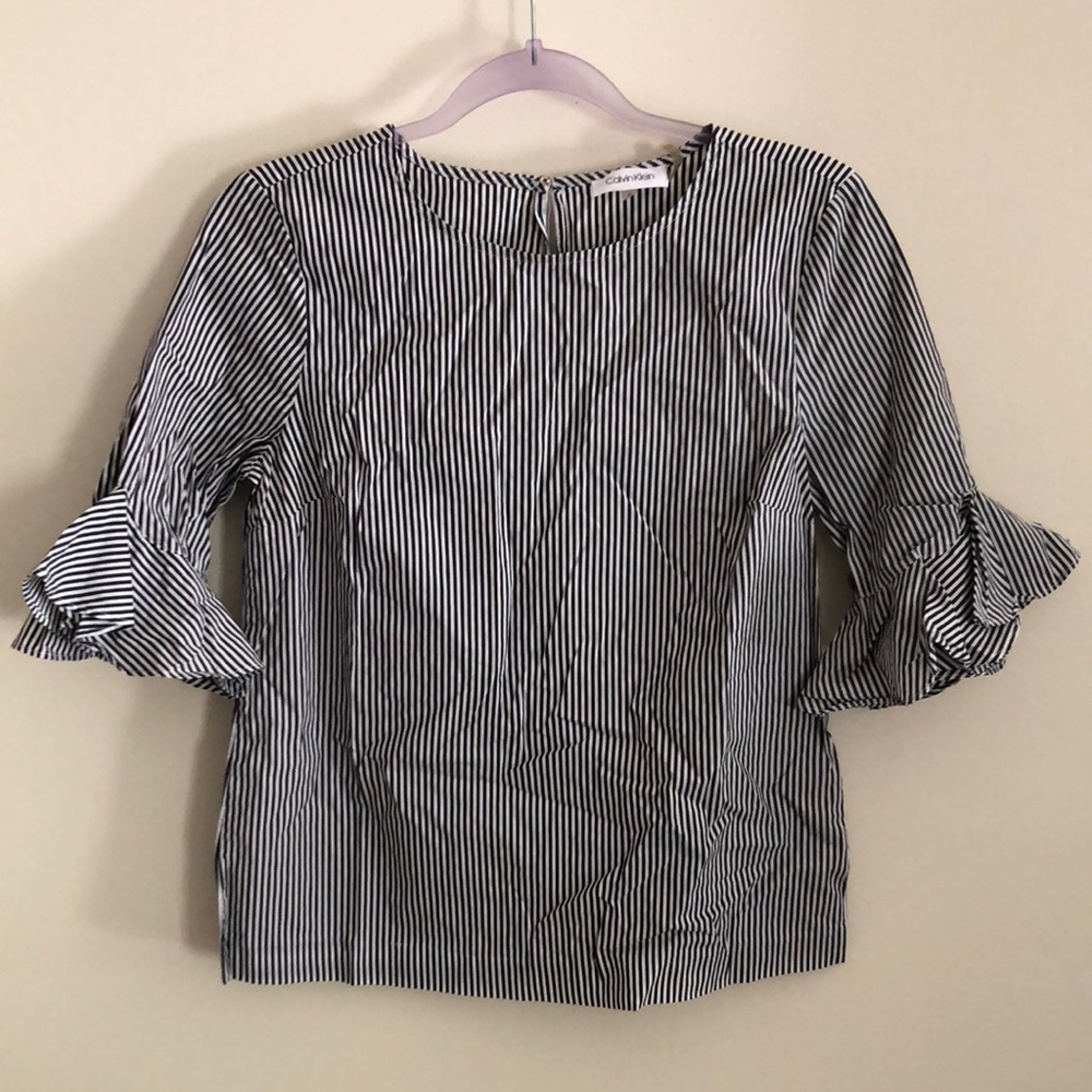 Calvin Klein Black and White Striped Blouse